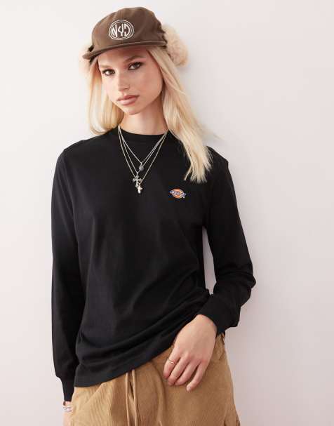 Dickies - Mapleton - T-shirt met lange mouwen en klein logo links op de borst in zwart - view 1