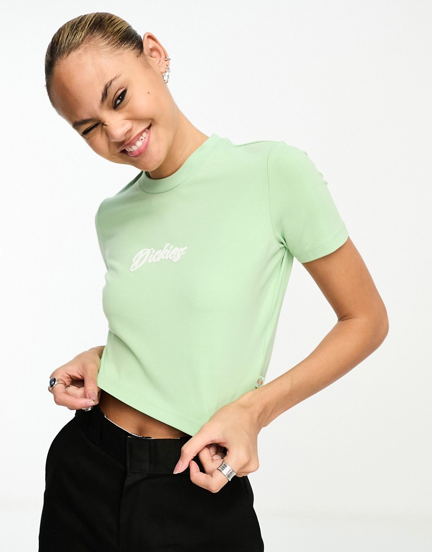 Dickies mayetta crop baby t-shirt with central logo in quiet green