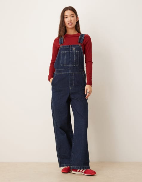 Dickies - Mechanic - Denim tuinbroek met wijde pijpen in donker indigo - view 1