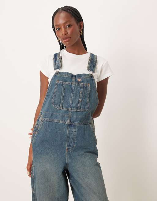 Dickies – Mechanic – Jeans-Latzhose in blau getönt mit Khaki-Farbstich und weitem Bein, 2 von 4