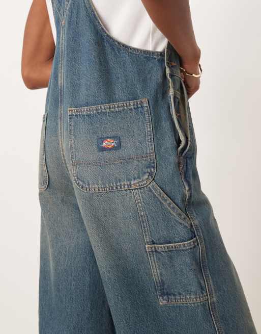 Dickies – Mechanic – Jeans-Latzhose in blau getönt mit Khaki-Farbstich und weitem Bein, 3 von 4