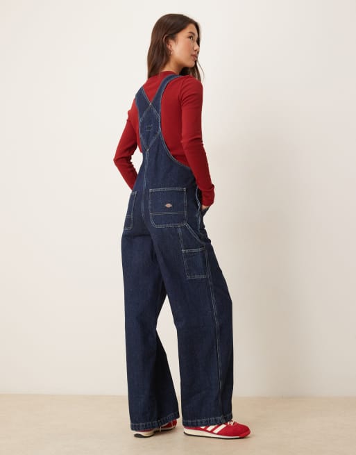 Dickies – Mechanic – Mörkt indigoblå hängselbyxor med vida ben, 3 av 4