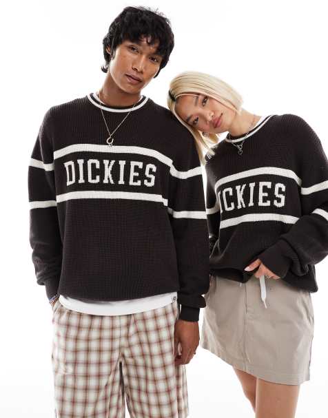Dickies – Melvern – Ciemnobrązowy dzianinowy sweter z detalami w kolorze złamanej bieli – tylko w ASOS - view 1