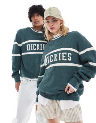 Dickies Melvern knitted sweater in dark green and off white exclusive