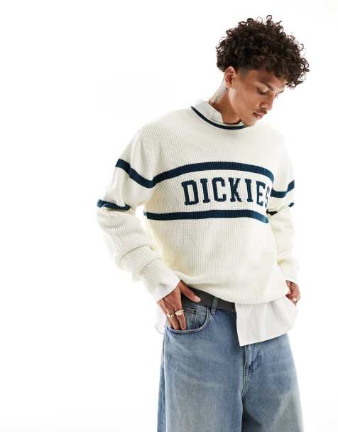 Dickies Melvern knitted sweater in ecru and green - exclusive to ASOS - view 1