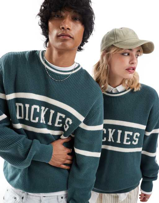Dickies Melvern Strick Sweatshirt in Dunkelgrun und gebrochenem WeiB exklusiv bei ASOS ASOS