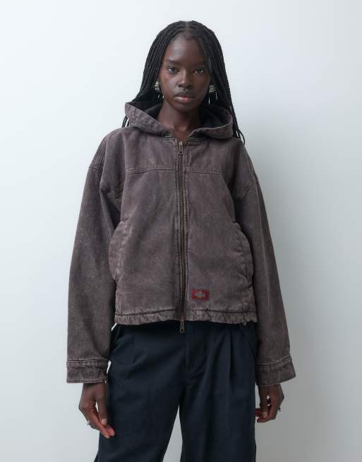 Dickies Miami denim hooded jacket in dark brown, 5 of 5