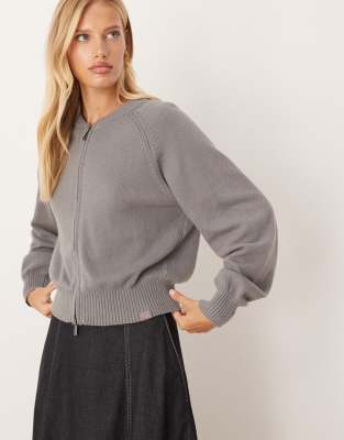 Dickies - Milan - Strickjacke in Dunkelgrau mit durchgehendem Reißverschluss