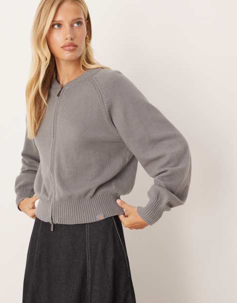 Dickies – Milan – Strickjacke in Dunkelgrau mit durchgehendem Reißverschluss - view 1