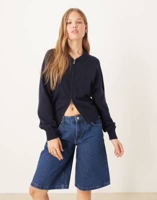 Dickies - Milan - Strickjacke in dunklem Marineblau mit durchgehendem Reißverschluss