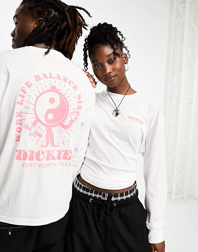 Dickies - montross long sleeve t-shirt with yin yang back print in white