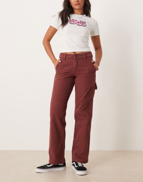 Dickies - Mørk bordeaux tømrerbukser med vide ben i kanvas - view 1