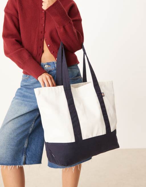 Dickies – Naturvit och marinblå toteväska i canvas med logga, 3 av 4