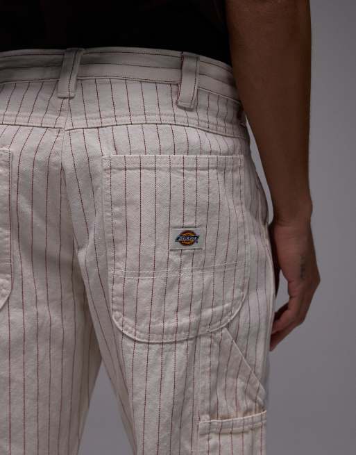 Dickies – Naturvita och röda, kritstrecksrandiga snickarbyxor, 5 av 5