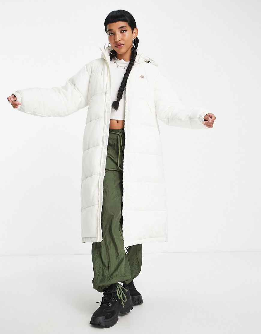 Dickies New Alatna long puffer jacket in cream-White