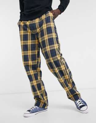blue and yellow plaid pants