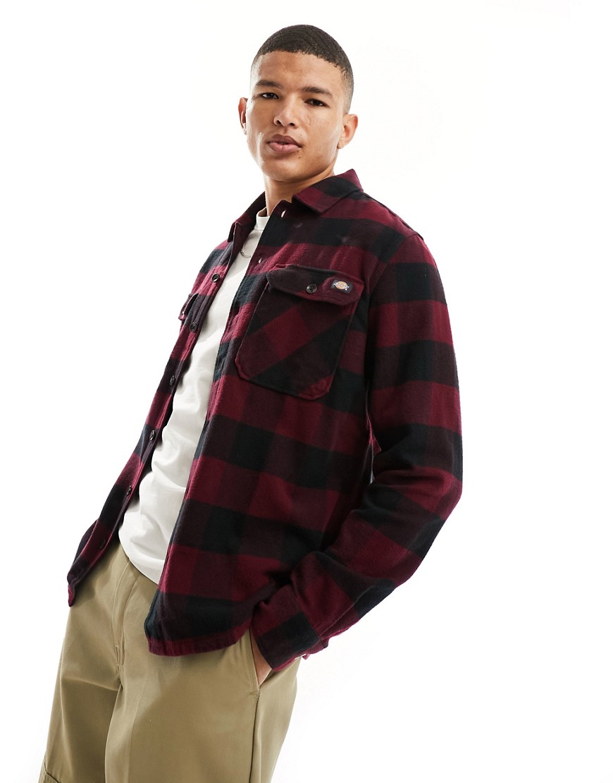 Dickies new sacramento check shirt in maroon-Red