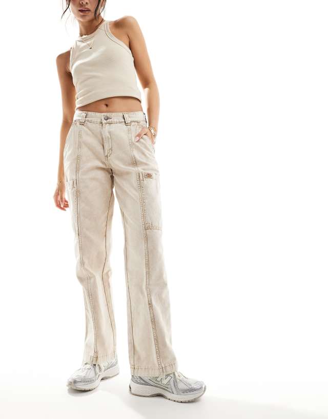 Dickies Newington cargo pants in overdyed acid wash cream | ASOS