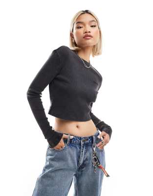 Dickies Newington cropped long sleeve t-shirt in washed black