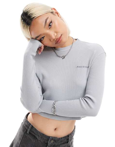 Dickies - Newington - Cropped T-shirt met lange mouwen in grijs met wassing - view 1