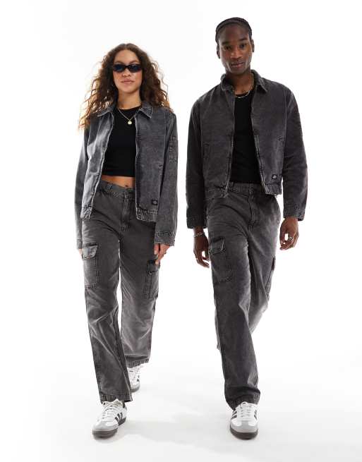 Dickies – Newington – Czarne spodnie bojówki z efektem sprania