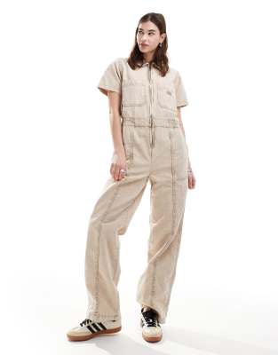 Dickies - Newington - Jumpsuit in Wollweiß-Waschung mit weitem Bein