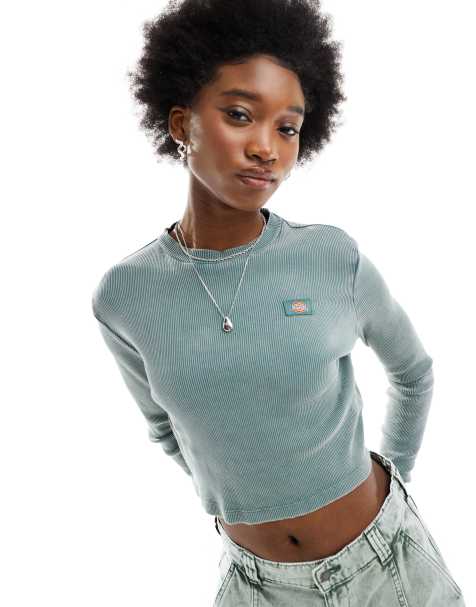 Dickies Newington long sleeved t-shirt in dark green wash - view 1