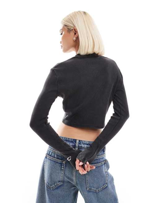 Dickies - Newington - T-shirt crop top à manches longues - Noir délavé, 4 de 4