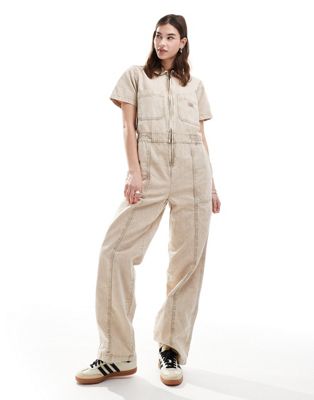 Dickies newington wash wide leg jumpsuit in off white Sale