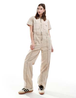 Shop Dickies newington wash wide leg jumpsuit in off white Online – Trendy & Affordable Fashion