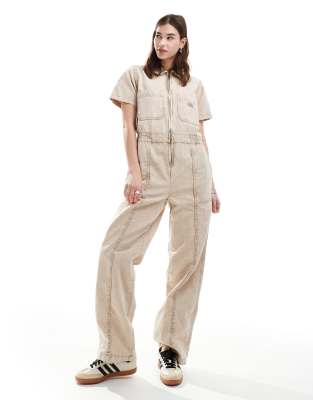 Dickies newington wash wide leg jumpsuit in off white