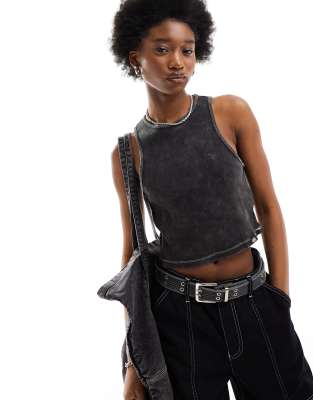 newington washed tank top in black