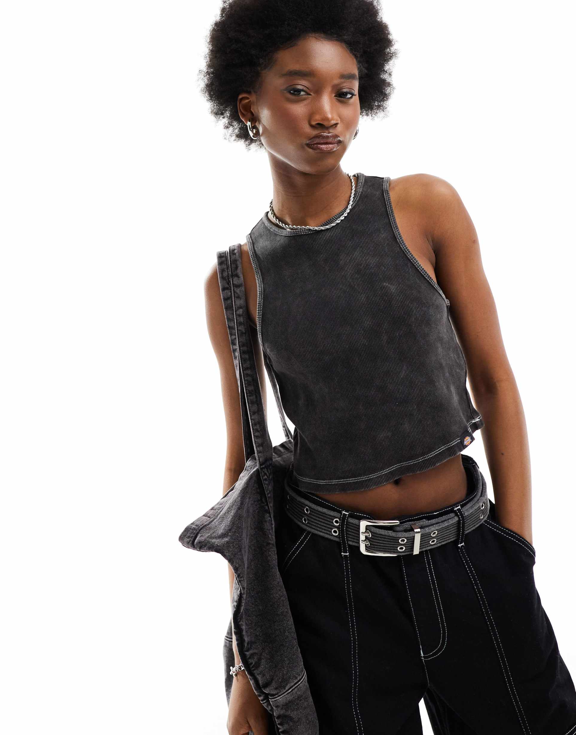 dickies newington washed tank top in black