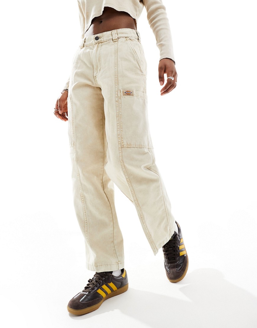 Dickies newington washed trousers with pocket detailing in cream-White