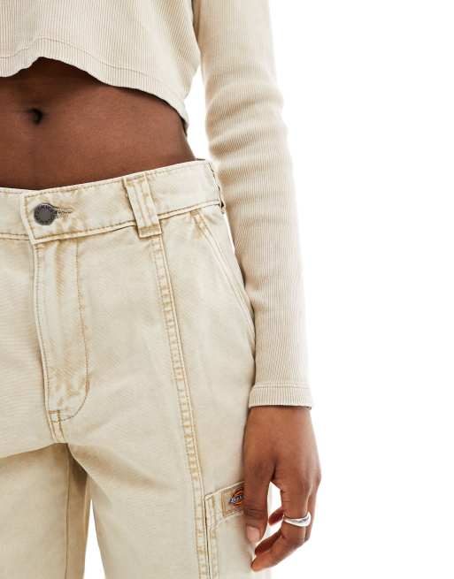 Dickies newington washed trousers with pocket detailing in cream, 2 of 5