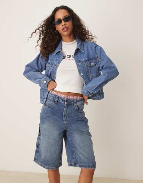 Dickies denim carpenter jorts in rinsed blue with fade