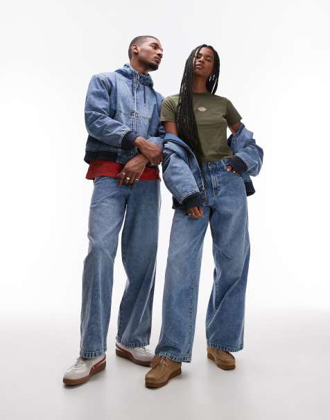 Dickies – Niebieskie wypłowiałe jeansy o luźnym kroju z szerokimi nogawkami - view 1