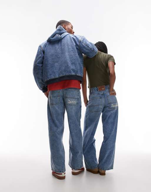 Dickies – Niebieskie wypłowiałe jeansy o luźnym kroju z szerokimi nogawkami, 2 z 5