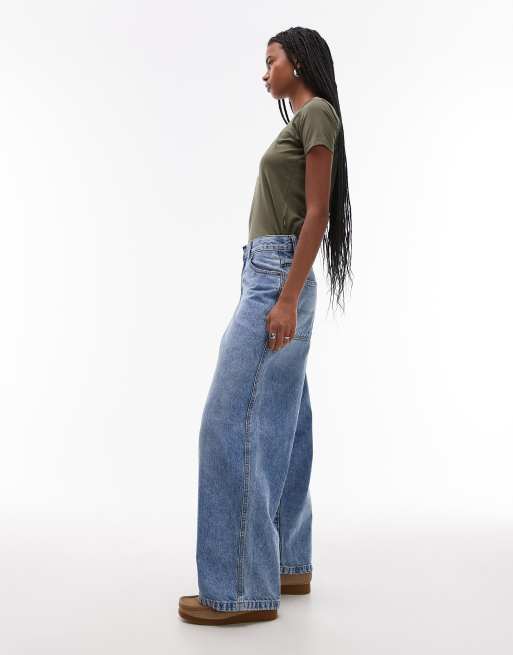 Dickies – Niebieskie wypłowiałe jeansy o luźnym kroju z szerokimi nogawkami, 3 z 5