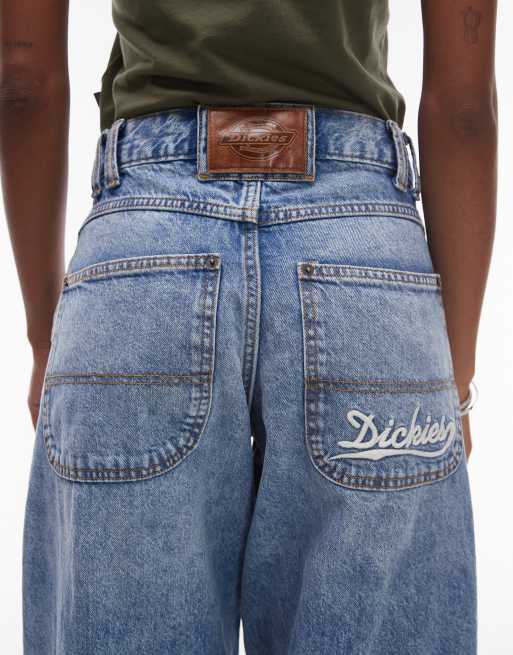 Dickies – Niebieskie wypłowiałe jeansy o luźnym kroju z szerokimi nogawkami, 4 z 5