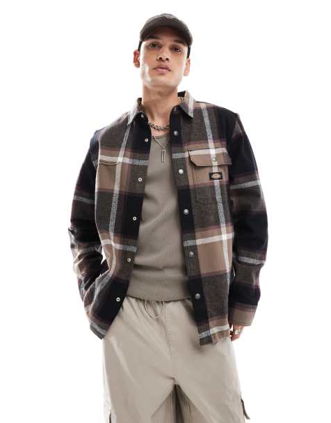 Dickies nimmons large check shirt in dark brown multi - view 1