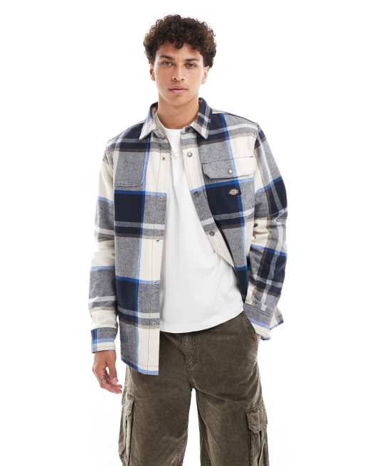 Dickies - Nimmons - Skjorte med store tern i offwhite og grå farver med mere