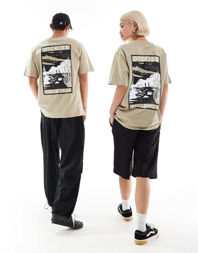 Dickies - north plain short sleeve back print t-shirt in khaki- exclusive to asos