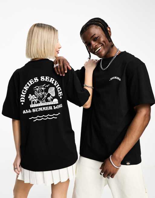 Dickies oak Unisex grove pool service back print t-shirt in black resort pack exclusive to asos