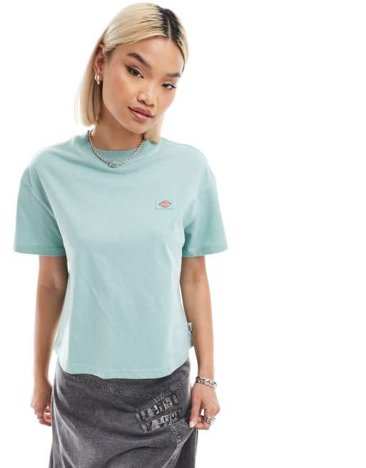 Dickies - Oakport - Cropped T-shirt i blå i firkantet pasform