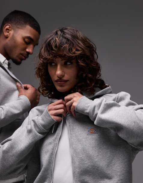 Dickies - Oakport - Hoodie met klein logo en rits in gemêleerd grijs - view 1