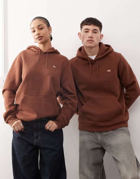 Dickies - Oakport - Hoodie met klein logo in donkerbruin - view 1
