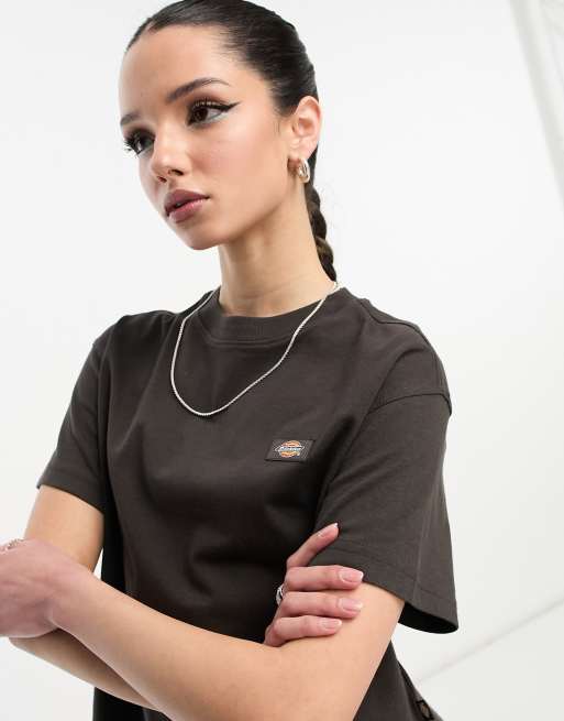 Dickies – Oakport – Kastenförmiges T-Shirt in Dunkelbraun