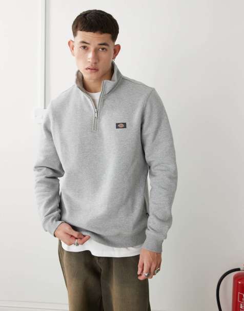 Dickies - Oakport - Maglione grigio mélange con zip corta e logo piccolo - view 1