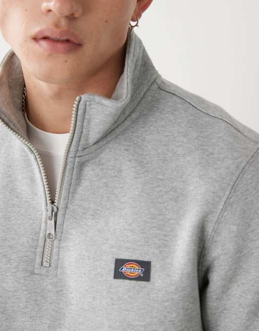 Dickies Oakport small logo quarter zip jumper in grey marl, 3 of 4